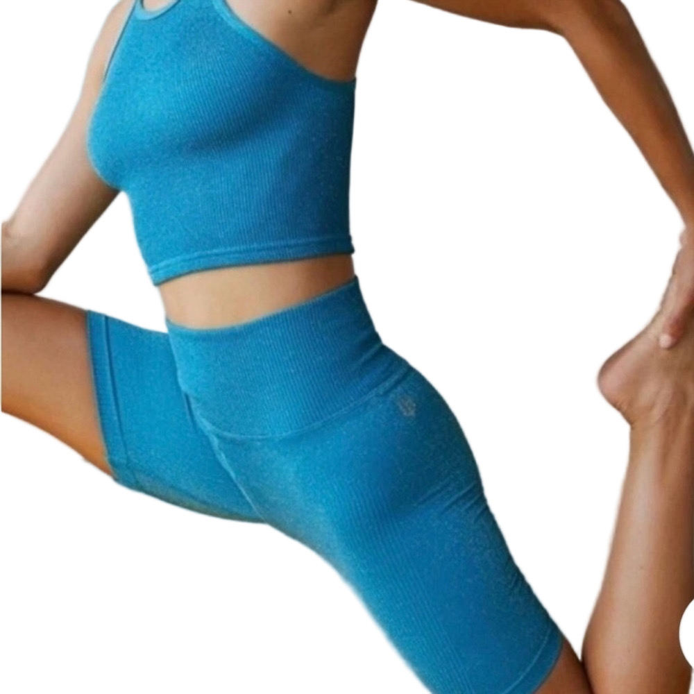 FP Movement by Free People Happiness Runs Bike Shorts XS/S Teal Sparkle NWOT